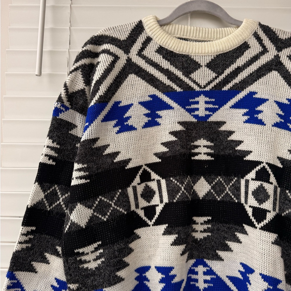 Vintage Aztec Geo Southwestern Geometric Acrylic Knit Sweater Nordic Native L View 5